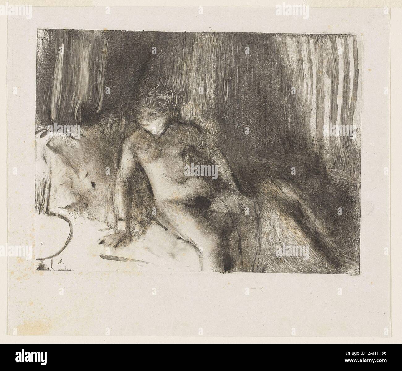 Hilaire Germain Edgar Degas. Warten. 1874 - 1884. Frankreich. Monotype in schwarzbraun Tinte auf Gräulich-elfenbein China Papier Stockfoto