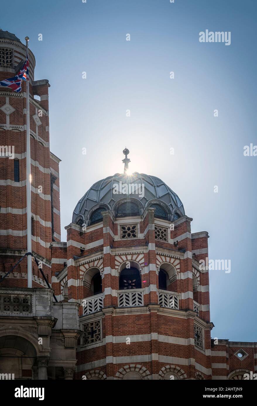 LONDON, Großbritannien - 27. SEPTEMBER 2018: Außenansicht der Westminster Cathedral in der Francis Street Stockfoto