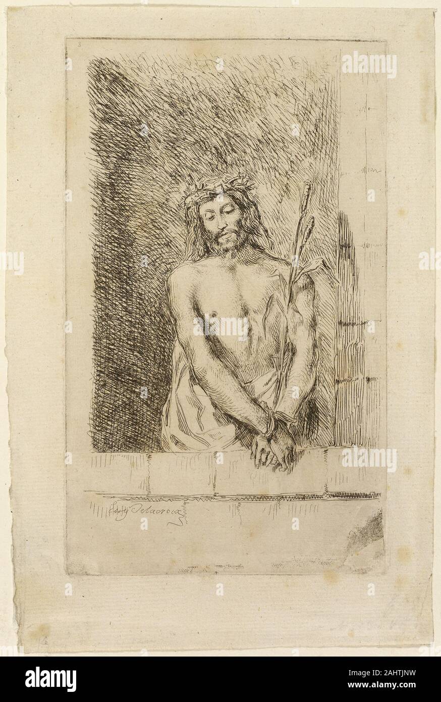 Eugène Delacroix. Christus mit dem Reed. 1833. Frankreich. Ätzen in Dunkelbraun auf Elfenbein Bütten Stockfoto