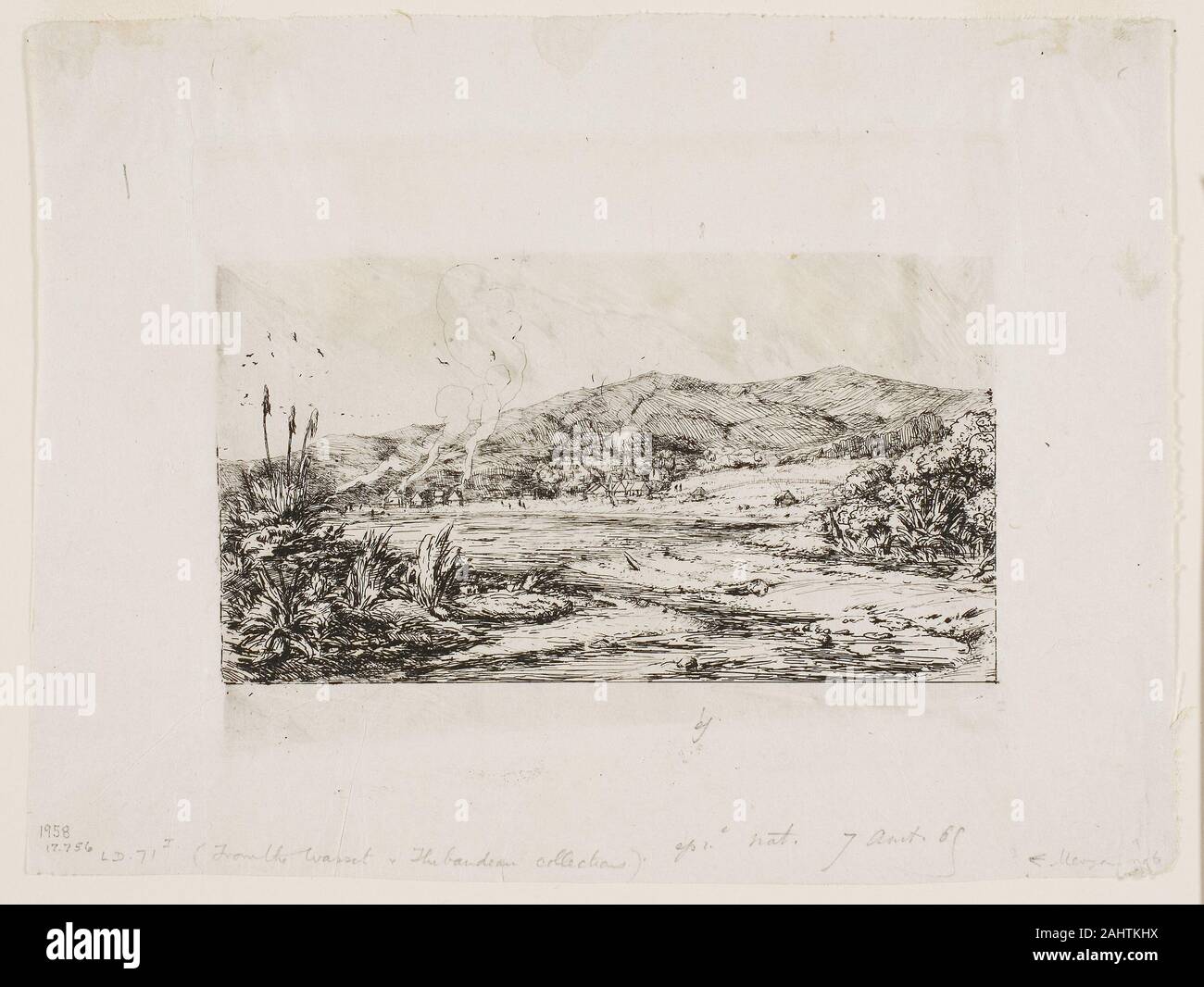 Charles Meryon. Die Kleine französische Kolonie in Akaroa, 1845. 1865. Frankreich. Radierung mit Brünieren auf Gräulich-elfenbein China Papier Stockfoto