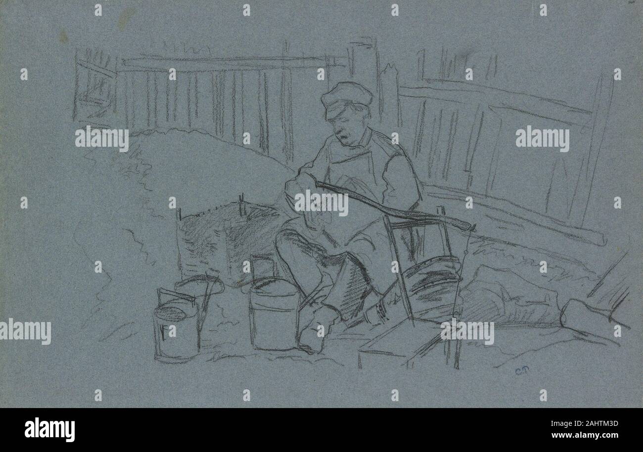 Camille Pissarro. Tinker mit seinen Werkzeugen. 187 AD - 1876. Frankreich. Schwarze Kreide auf blauem Papier Stockfoto