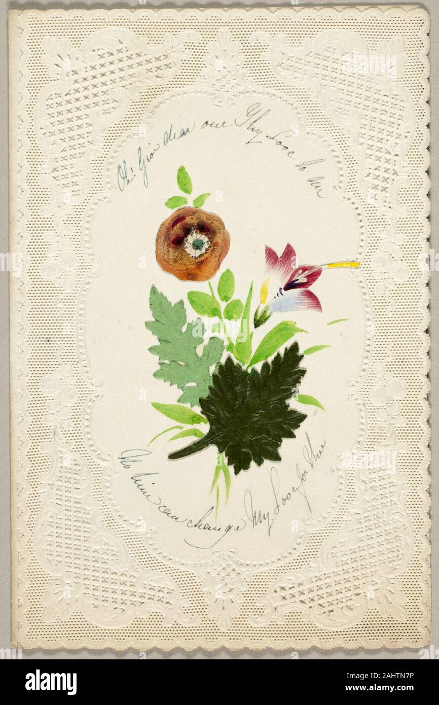 George Meek. Oh! Geben Liebe alle Deine Liebe zu Mir (Valentine). 1835 - 1845. England. Collagierte Elemente mit Aquarell und Feder und Tinte auf Schnitt und geprägte Elfenbein webte Papier (Spitze) Stockfoto