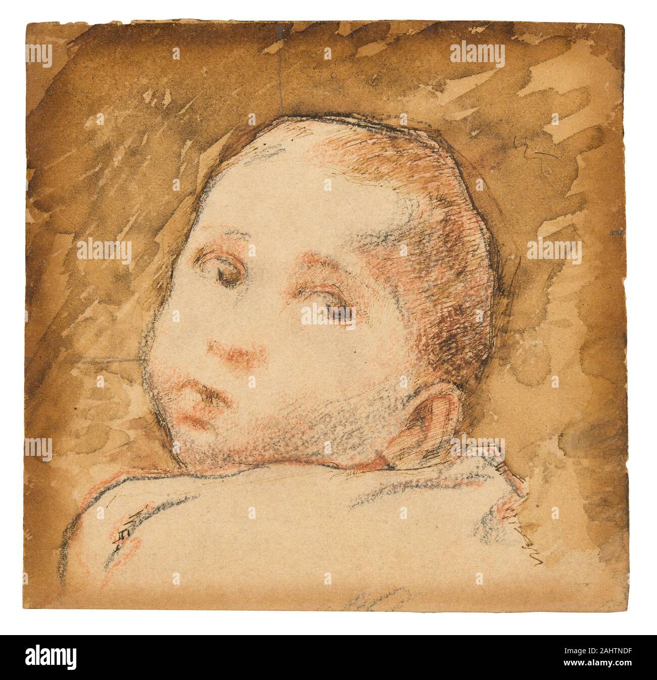 Paul Gauguin. Jean René Gauguin. 1881. Frankreich. Schwarz gefertigt Kreide, Rote Kreide, Pinsel in Braun waschen, mit Feder und Tinte, Braun auf Creme webte Papier, mit späteren Ergänzungen in Graphit Stockfoto