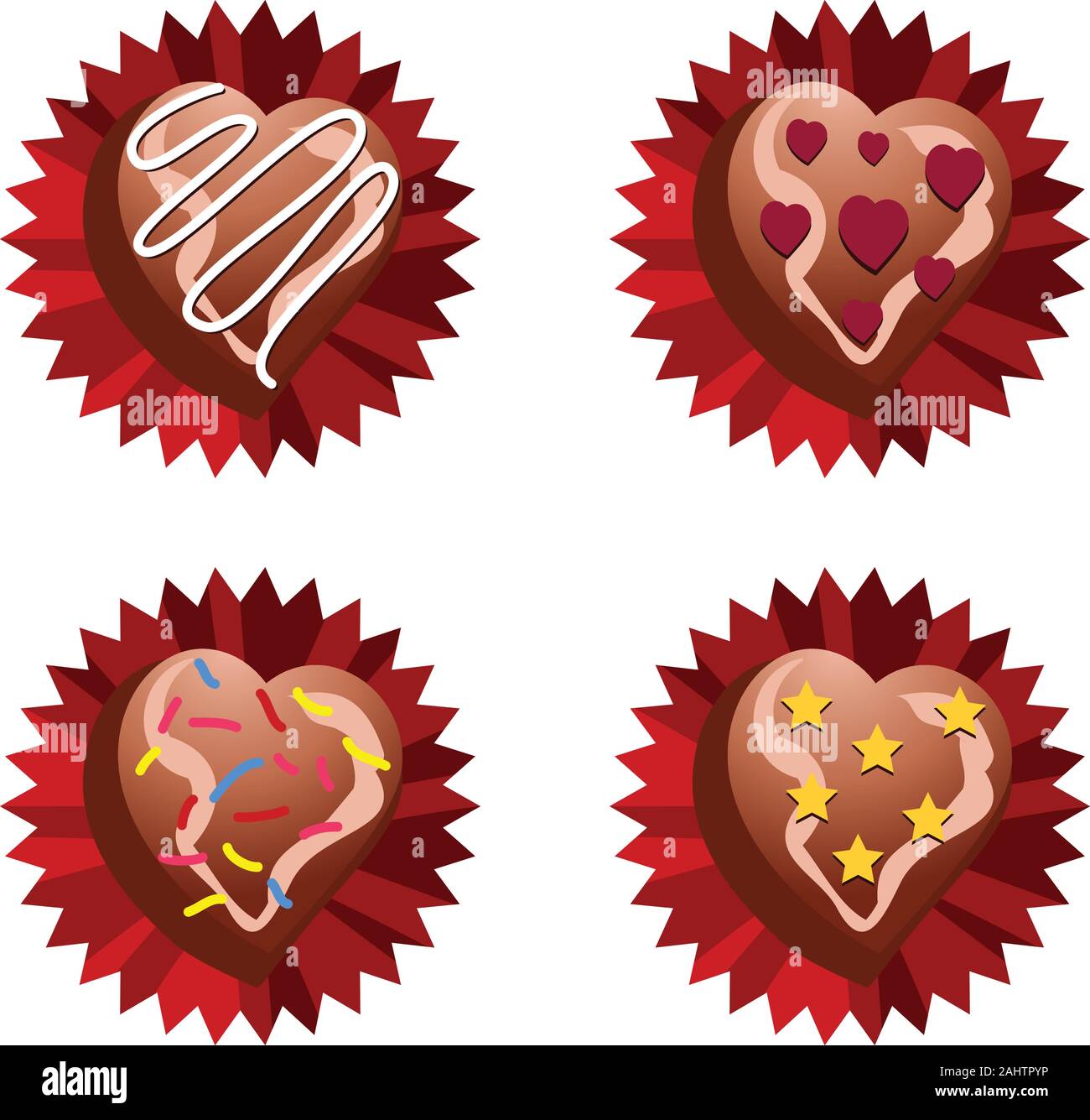 Abbildung: leckere Schokolade Herzen Sammlung auf weißem Hintergrund. Stock Vektor