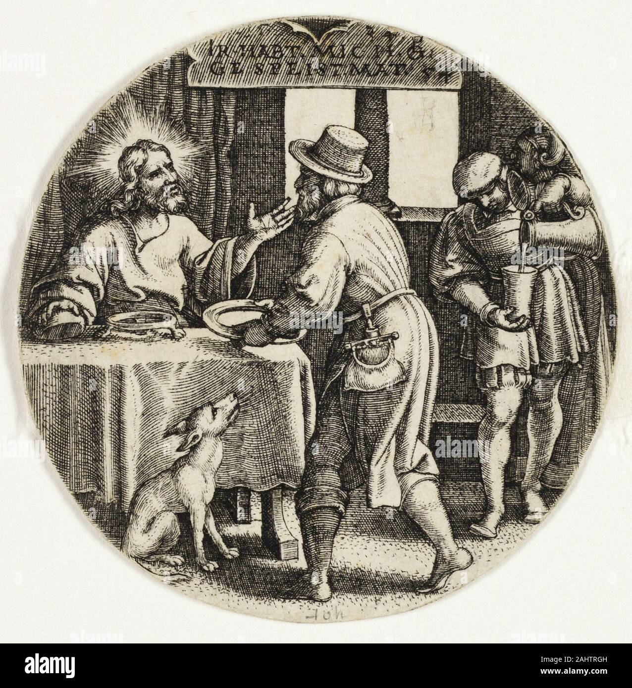 Georg Pencz. Die Fütterung der Hungrig, von der die sieben Taten der Barmherzigkeit. 1529 - 1539. Deutschland. Gravur in Schwarz auf Elfenbein Bütten Stockfoto