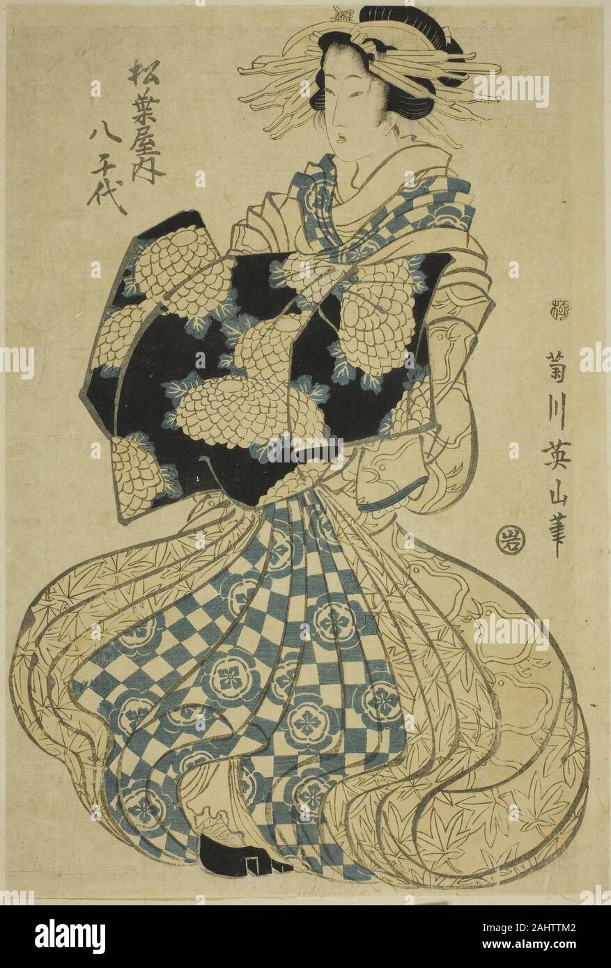 Kikukawa Eizan. Der Kurtisane Yachiyo von Matsubaya, von einer unbetitelten Serie von kurtisanen auf der Parade. 1809 - 1819. Japan. Farbe holzschnitt; Oban Stockfoto