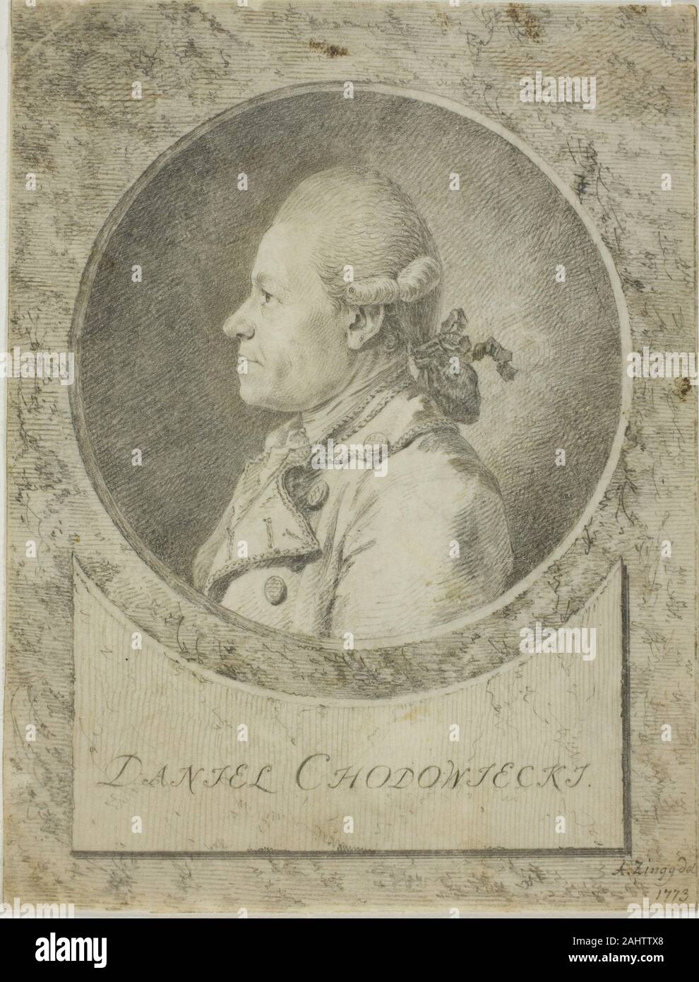 Adrian Zingg. Profil von Daniel Chodowiecki. 1773. Die Schweiz. Graphit auf Pergament, festgelegt auf Elfenbein webte Papier Stockfoto