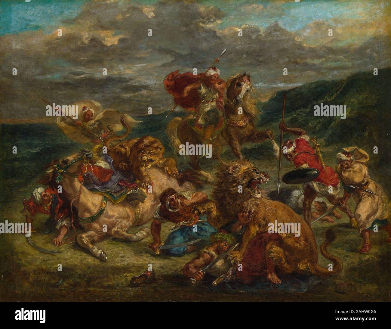 Eugène Delacroix. Löwenjagd. 1860 - 1861. Frankreich. Öl auf Leinwand Stockfoto