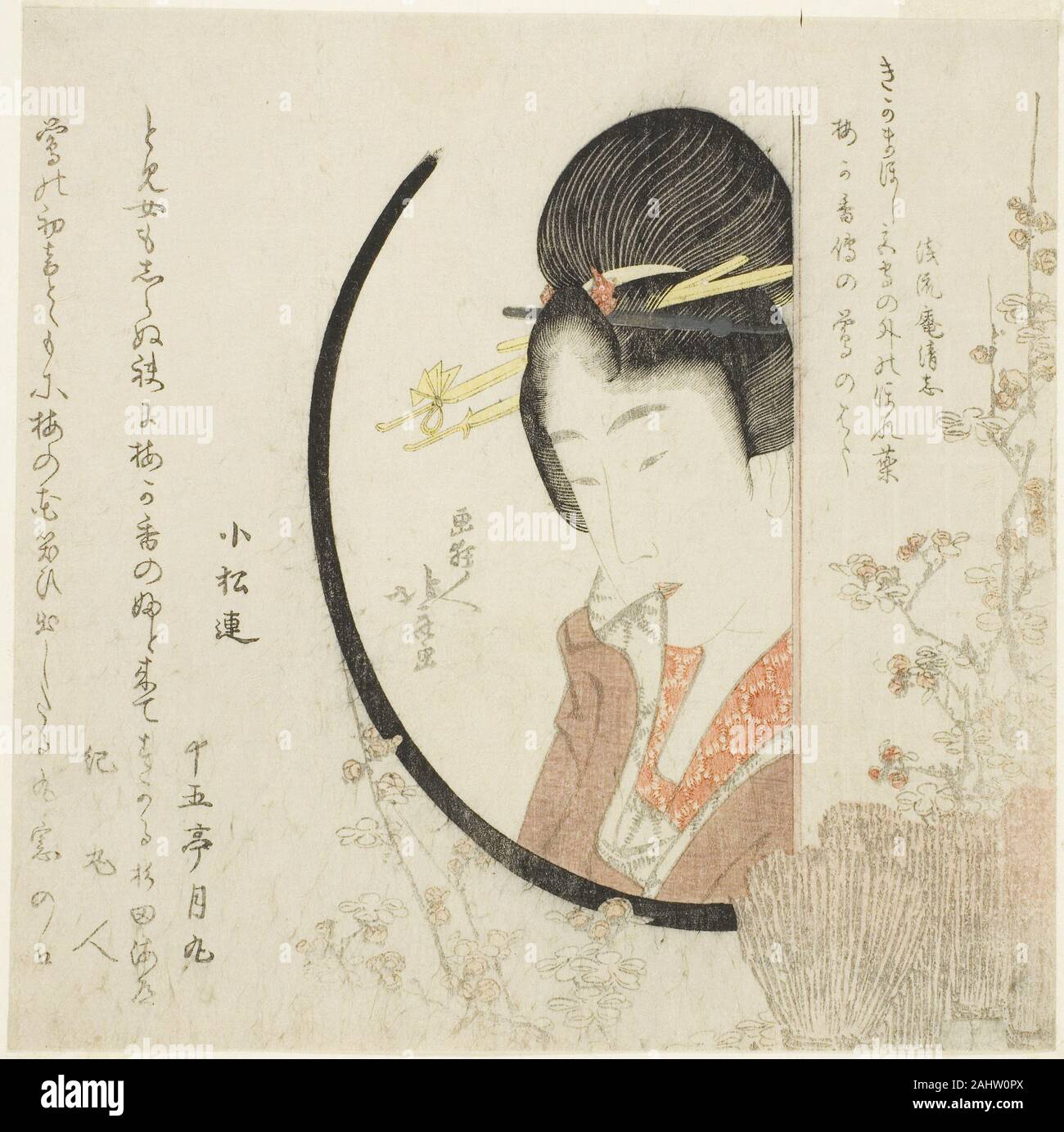 Katsushika Hokusai. Mädchen am Fenster. 1799-1809. Japan. Farbe holzschnitt; surimono Stockfoto