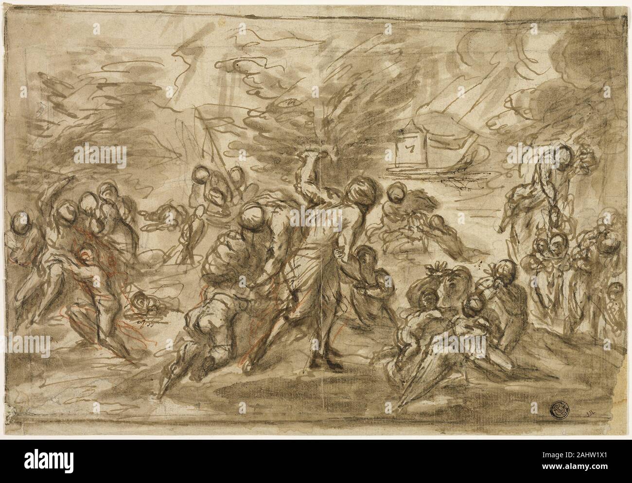 Andrea dei Michieli. Die Sintflut. 1562 - 1617. Italien. Pen und Braun mit Pinsel und Farbe braun waschen, mit einem Hauch von roten und schwarzen Kreide, auf Elfenbein Bütten Stockfoto