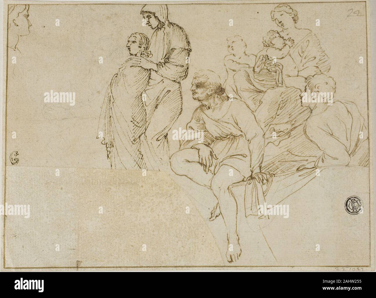 Domenichino. Zahlen über die Balustrade. 1601 - 1799. Italien. Pen und braun Tinte, Graphit, Auf festem Bütten, festgelegt auf festem Bütten Stockfoto