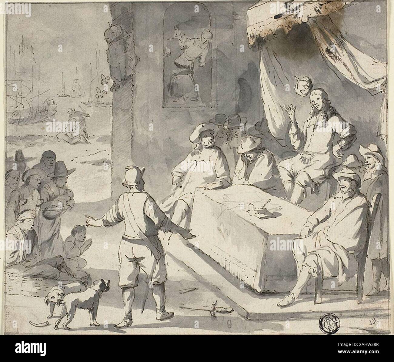 Romeyn de Hooghe. Szene aus der niederländischen Geschichte Supplicants vor dem Herrscher. 1665 - 1708. Holland. Pen und braun Tinte, mit Pinsel in Grau waschen, über Graphit und Spuren von weiße Kreide, auf Elfenbein Bütten Stockfoto