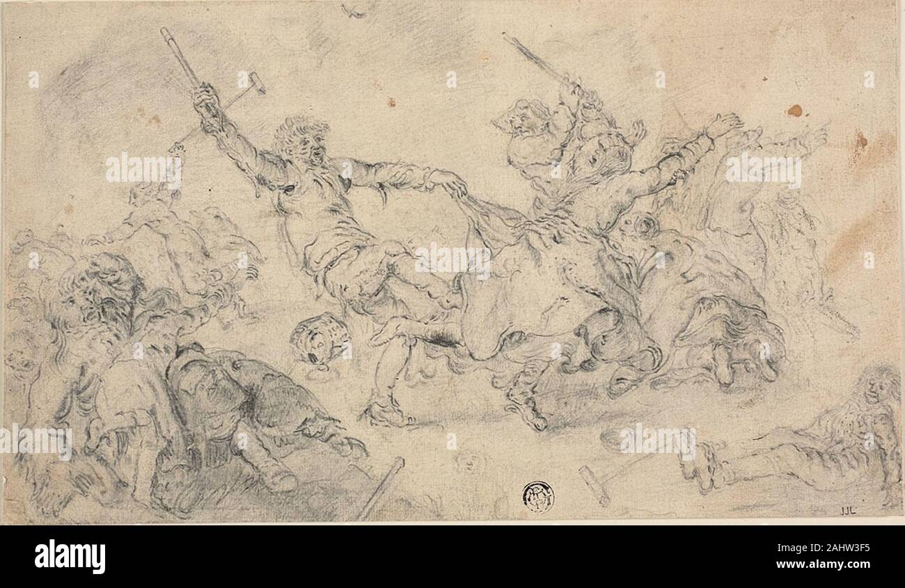 Adriaen Pietersz. van de Venne. Bauern in eine Schlägerei. 1643 - 1666. Flandern. Graphit mit schwarzer Kreide auf Elfenbein Bütten, unten auf der Karte festgelegt Stockfoto