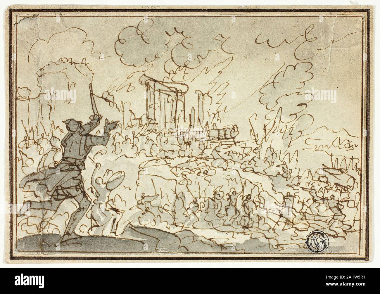 Jan Luyken. Belagerung der Festung. 1669 - 1712. Niederlande. Pen und braun Tinte, mit Pinsel in Grau waschen, auf Elfenbein Bütten Stockfoto