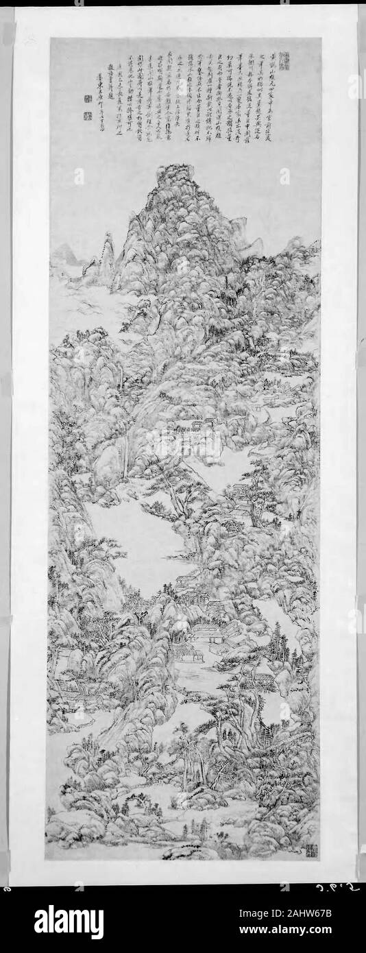 Wang Yuanqi. Bergige Landschaft nach Wang Meng. 1642 - 1715. China. Hängerolle, Tusche auf Papier Stockfoto
