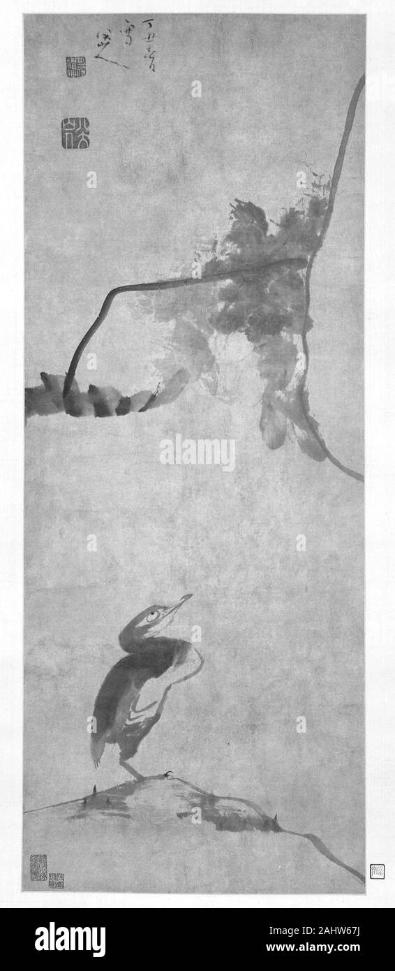 Zhu Da. Lotus und Wasservögel. 1697. China. Hängerolle, Tusche auf Papier Stockfoto