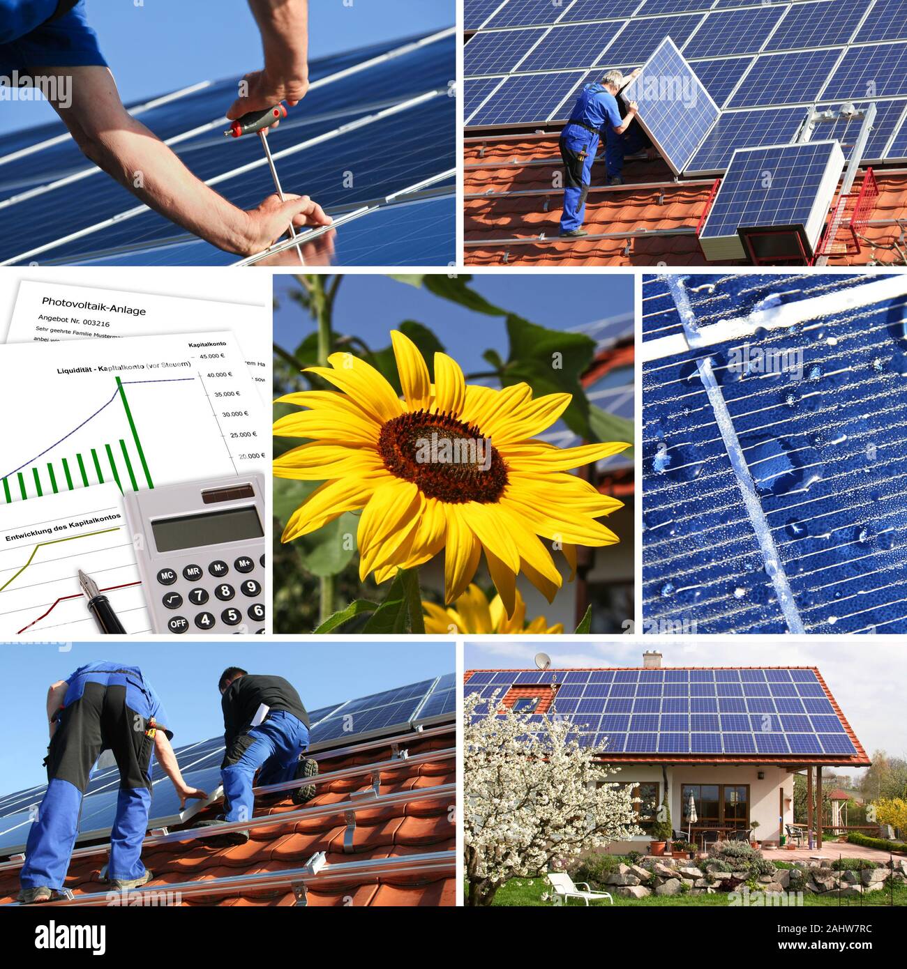 Collage, Solar und Installation Stockfoto