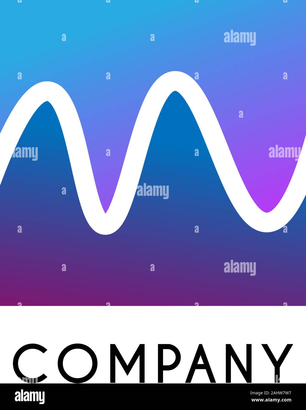 Bunte Welle Berg Logo Design Konzept, quadratische Logo Vorlage, White Wave Line, bildliche Logo, Blau Lila Gradation Farbe, Vector EPS 10. Stock Vektor
