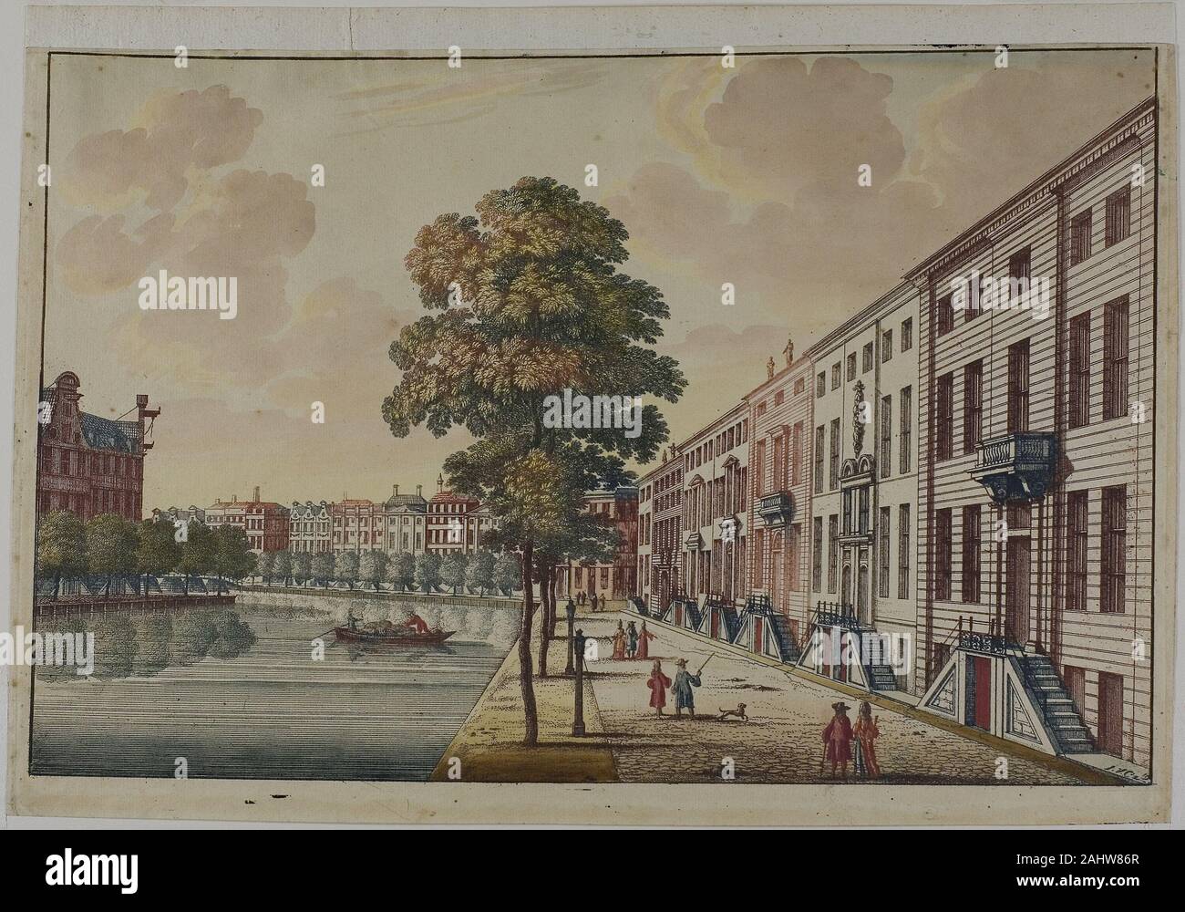 Jan van Call, I. Blick auf die Goldene Biegung auf der Herengracht, Amsterdam. 1675 - 1703. Holland. Farbradierung mit opaken und transparenten Aquarell auf Creme Bütten Stockfoto