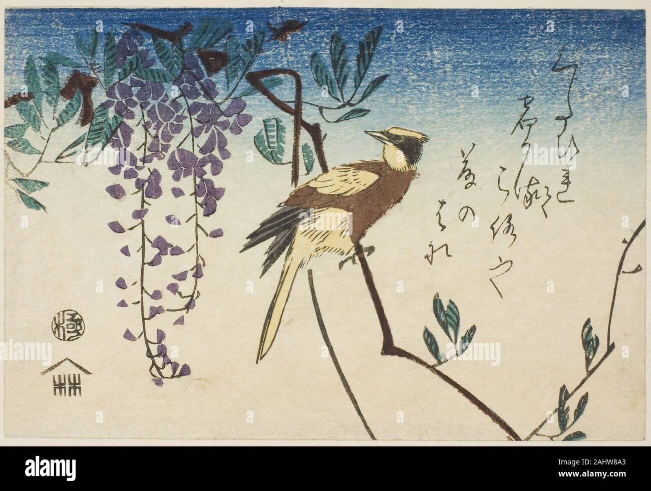 Utagawa Hiroshige. Black-naped Oriole und Glyzinien. Japan. Farbe holzschnitt; yotsugiriban Stockfoto