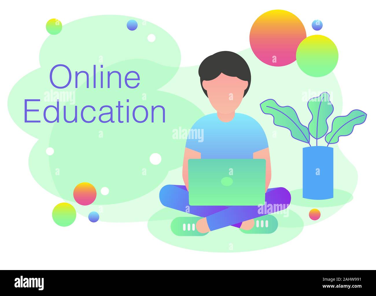 Ein Mann Lesung für On-line-Ausbildung Konzept, On-line-Ausbildung für Website und mobile Website. - Moderne Wohnung Vector Illustration. Stock Vektor