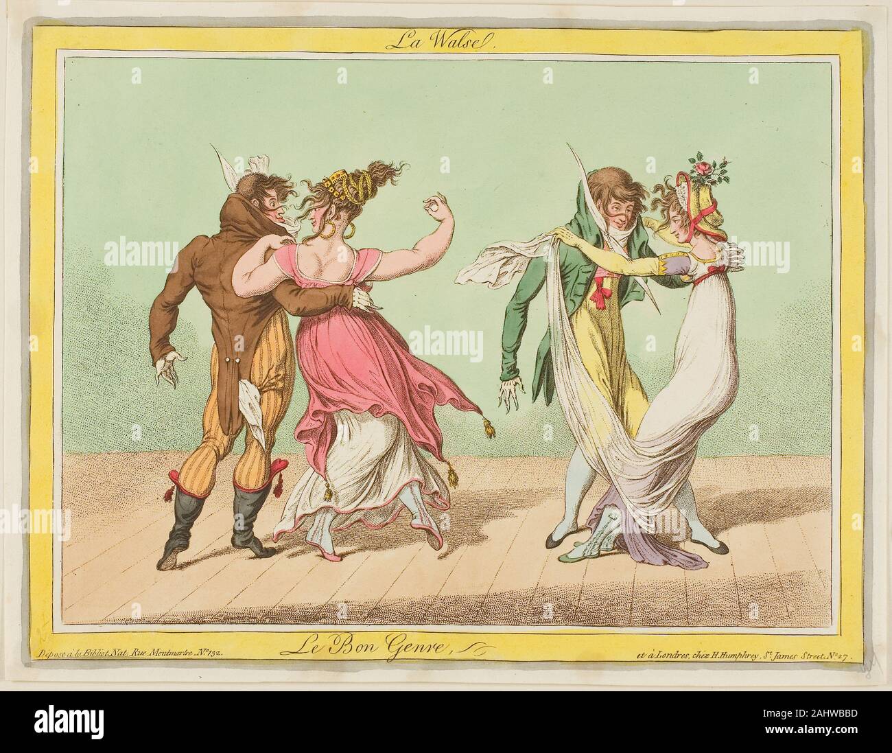 Hannah Humphrey (Publisher). La Walse, von Le Bon Genre. 1801 - 1900. Frankreich. Hand - farbige Gravur auf Creme webte Papier Stockfoto