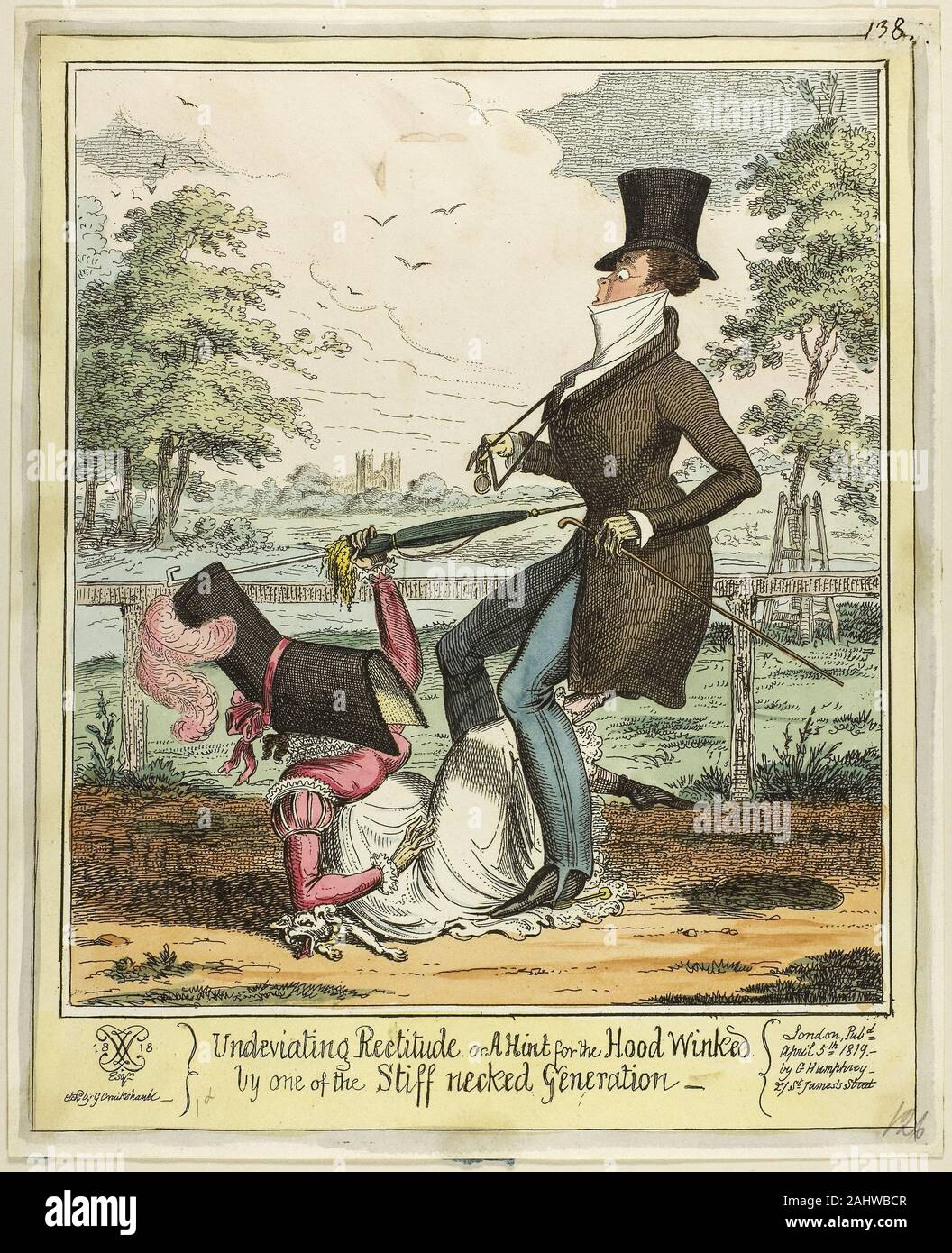 George Cruikshank. Direkte Rechtschaffenheit. 1819. England. Handcolorierte Radierung auf Papier Stockfoto