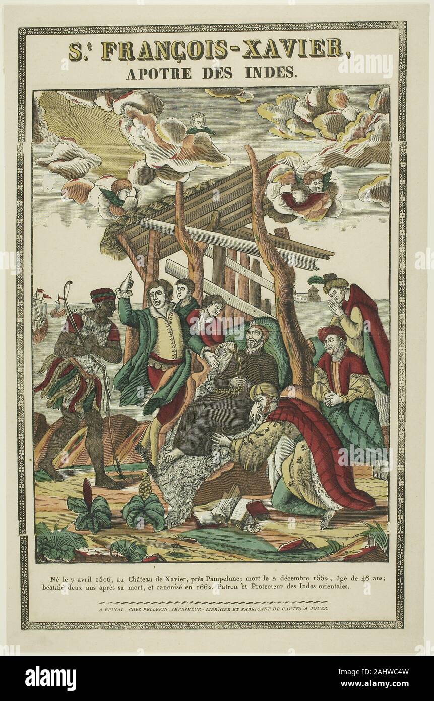 Jean-Charles Pellerin (Drucker). St. Francis Xavier, Apostel der Indies. 1776 - 1836. Frankreich. Holzschnitt mit hand-Färbung auf Creme Bütten Stockfoto