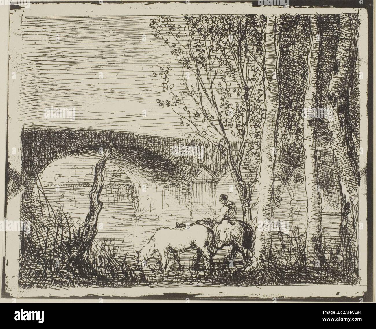 Charles François Daubigny. Brücke. 1862. Frankreich. Cliché-verre auf Elfenbein Fotopapier Stockfoto