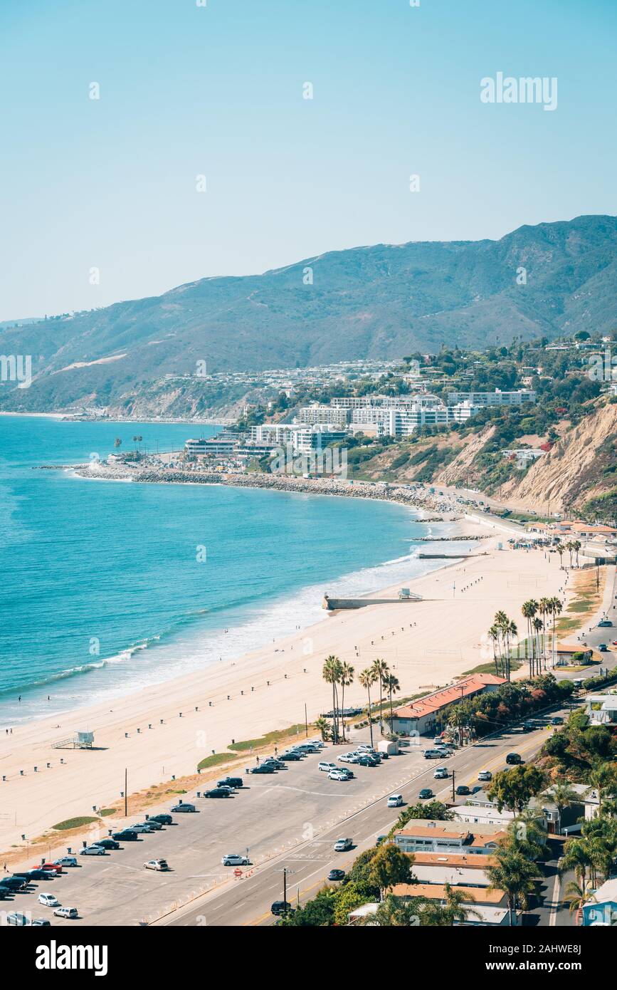 Blick auf die Pazifikküste in Pacific Palisades, Los Angeles, Kalifornien Stockfoto