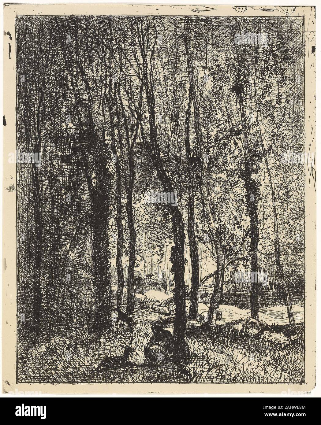 Charles François Daubigny. Hirtenjungen. 1862. Frankreich. Cliché-verre auf Elfenbein Fotopapier Stockfoto