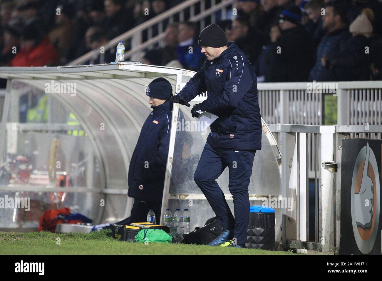 HARTLEPOOL, ENGLAND - am 1. Januar Hartlepool United manager Dave Challinor während des Vanarama nationalen Liga Match zwischen Hartlepool United und Harrogate Stadt im Victoria Park, Hartlepool am Mittwoch, den 1. Januar 2020. (Credit: Mark Fletcher | Kredit: MI Nachrichten & Sport/Alamy leben Nachrichten Stockfoto