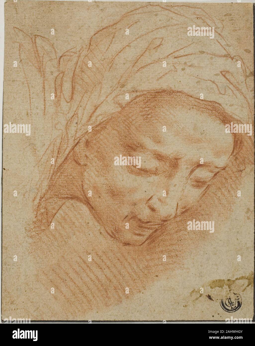 Bernardino Poccetti. Woman's Kopf. 1568 - 1612. Italien. Rote Kreide auf tan-Bütten, teilweise auf Elfenbein webte Papier Stockfoto