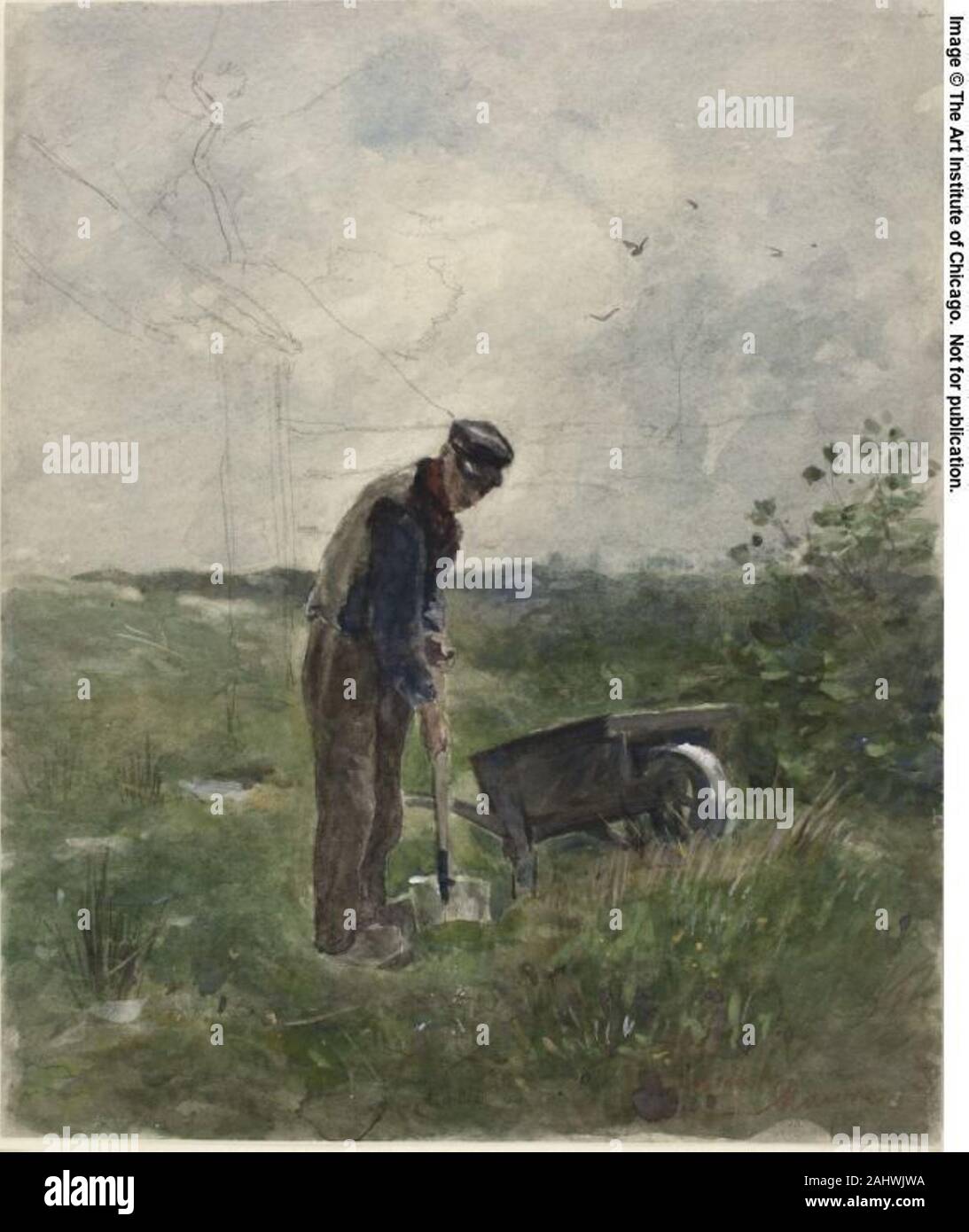 Anton Mauve. Bauern pflügen. 1858 - 1888. Holland. Aquarell, mit Graphit und einem Hauch von Gouache, erhöhte mit einem Hauch von Weißen goauche, auf Elfenbein aquarell papier Stockfoto