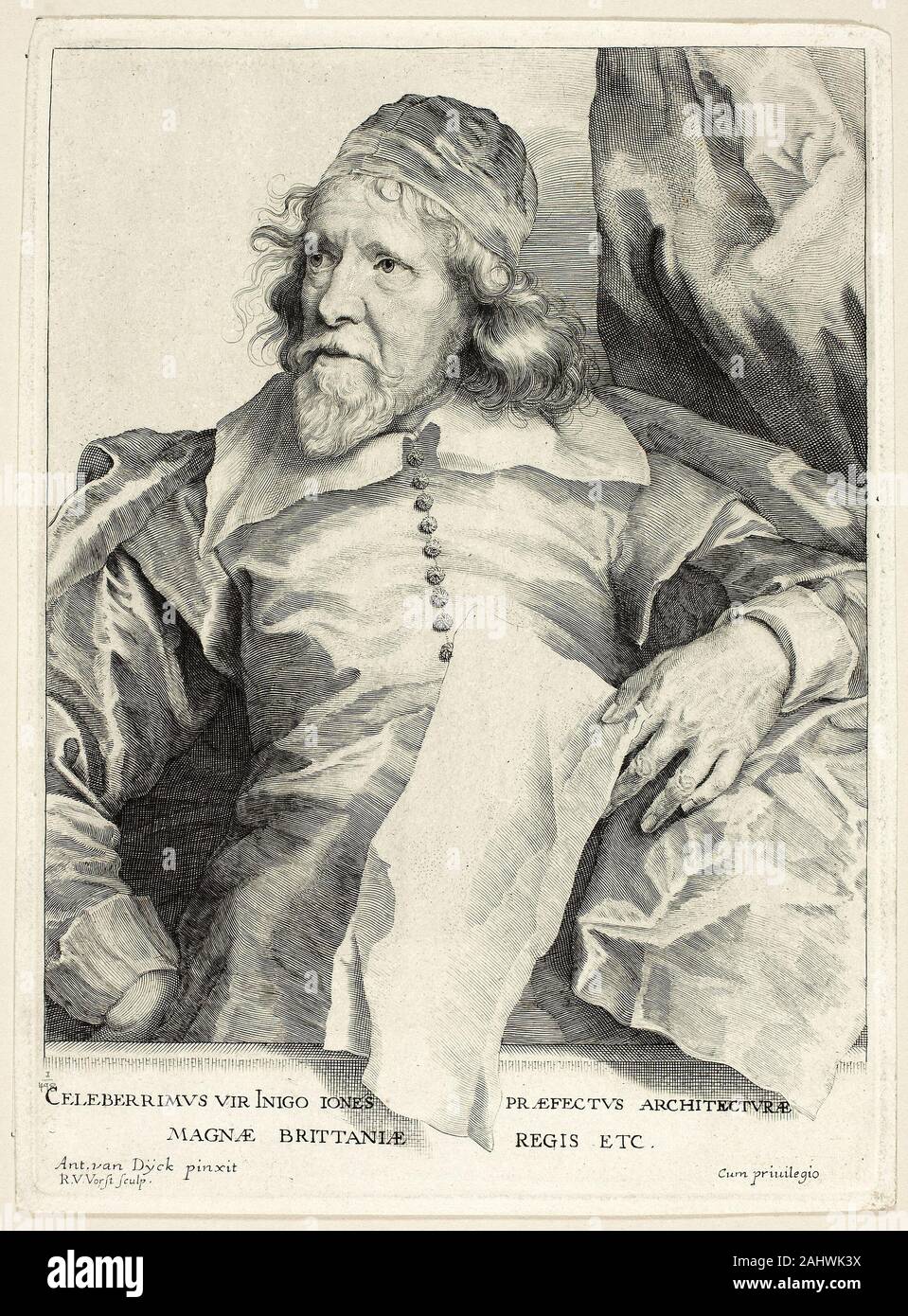 Robert van Voerst. Inigo Jones. 1630 - 1636. Flandern. Gravur in Schwarz auf Elfenbein webte Papier Stockfoto