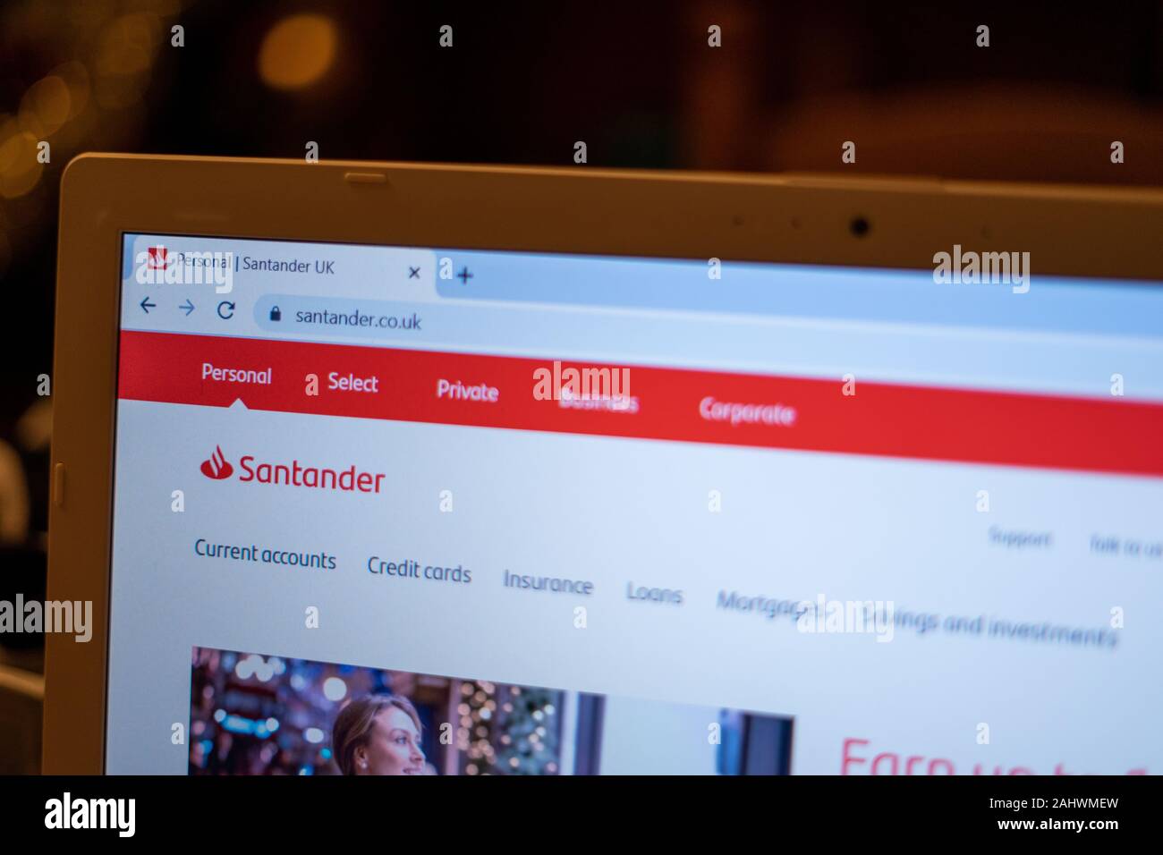 Die Santander Internet banking Homepage auf einem Bildschirm Stockfoto