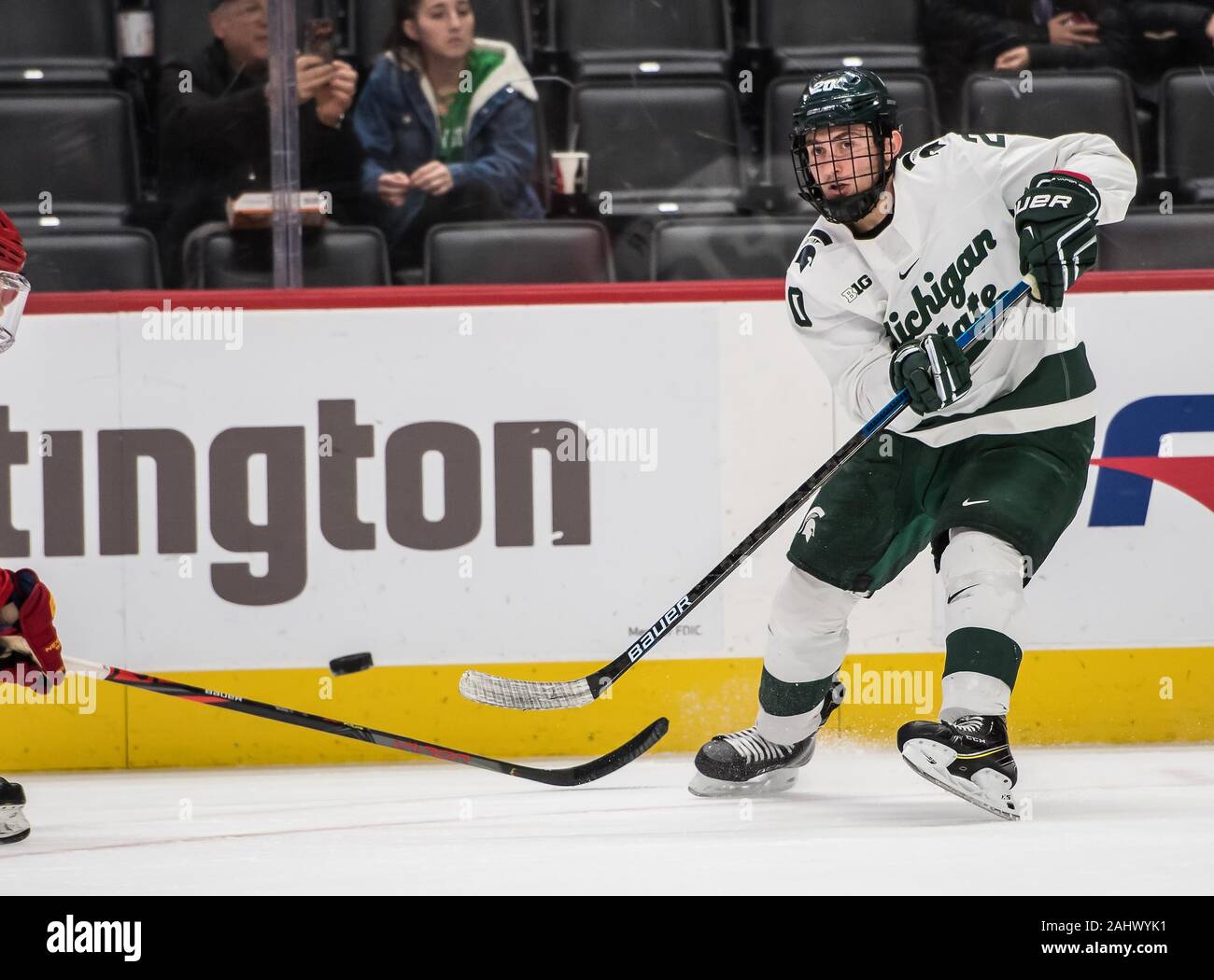 Detroit, Michigan, USA. 31 Jan, 2019. Michigan State, JOSH NODLER #20 Durchläufen während eines Spiels zwischen den Michigan State und Ferris Zustand an Little Caesars Arena, Detroit, Michigan. Michigan State gewann das Spiel 5-2. Credit: Scott Hasse/ZUMA Draht/Alamy leben Nachrichten Stockfoto