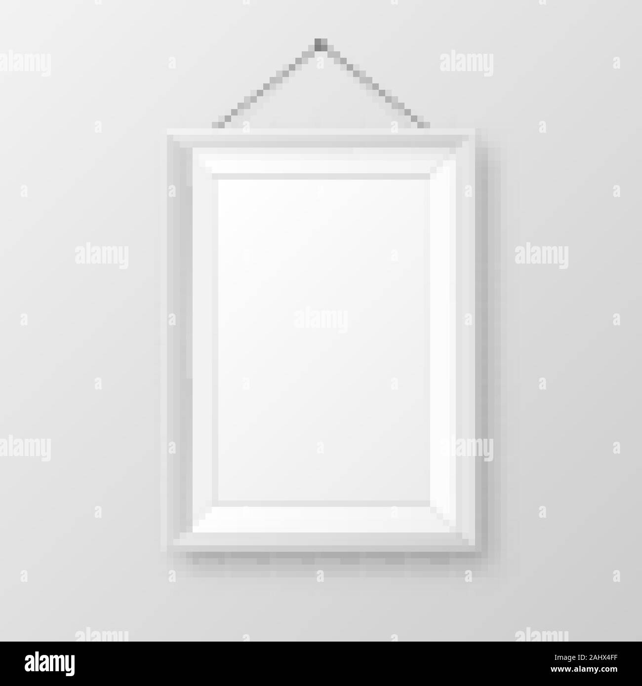 Realistisch an der Wand aufhängen, leeren weißen Bilderrahmen mit Schatten. Moderne poster Mockup auf grauem Hintergrund. Leeren Bilderrahmen für Kunst Galerie Stock Vektor