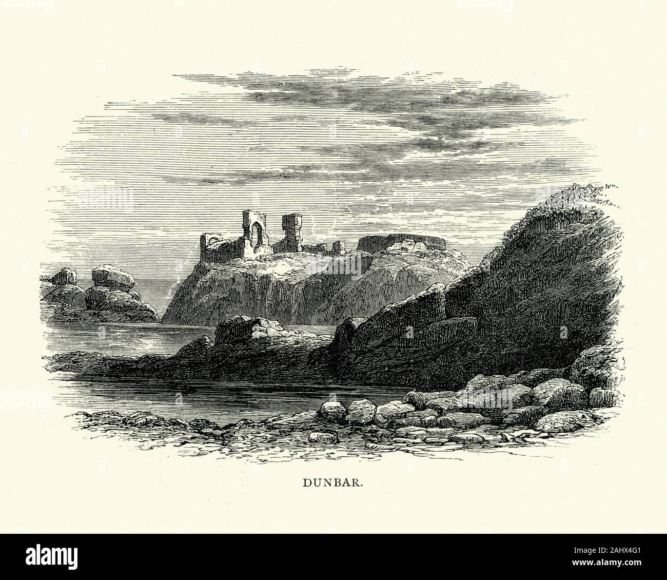 Blick auf die Ruinen von Dunbar eine Stadt an der Nordseeküste in East Lothian in der süd-östlich von Schottland Stockfoto