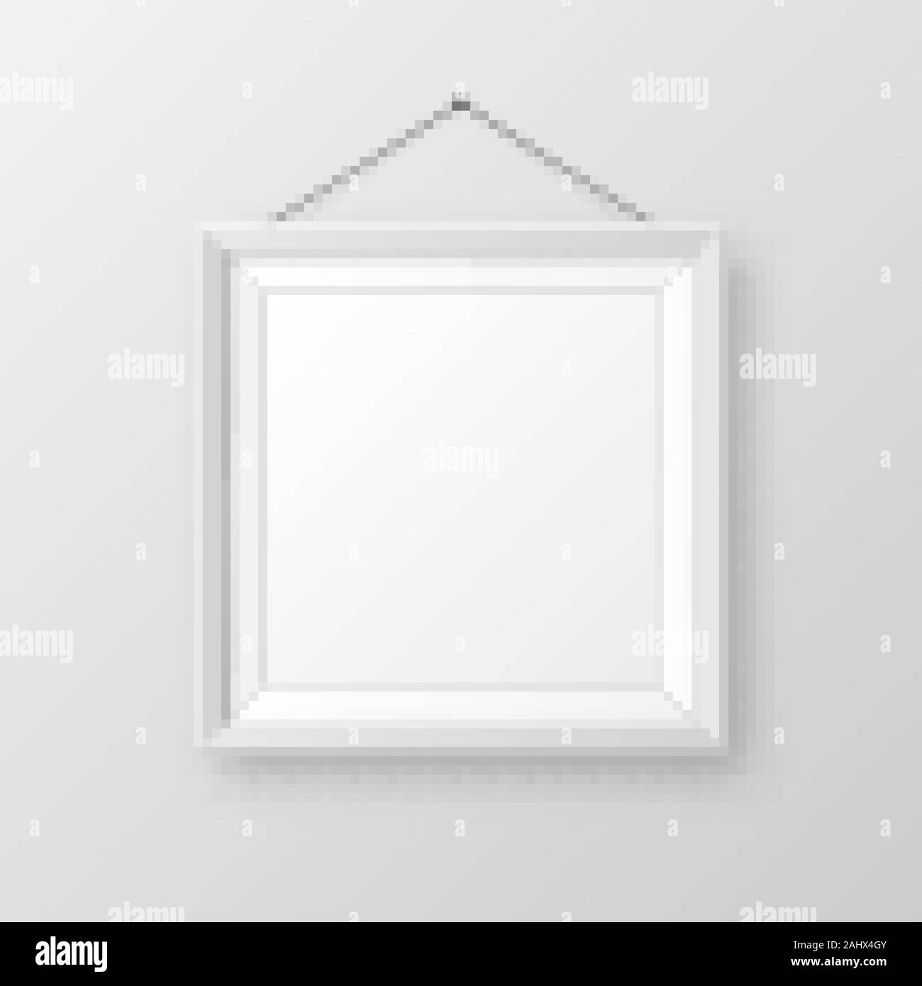 Realistisch an der Wand aufhängen, leeren weißen Bilderrahmen mit Schatten. Moderne poster Mockup auf grauem Hintergrund. Leeren Bilderrahmen für Kunst Galerie Stock Vektor