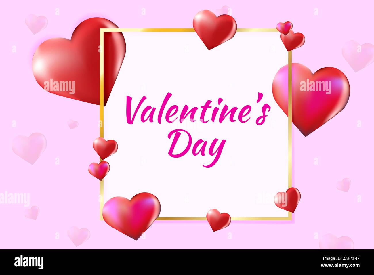 3D-Vektor saint Valentinstag Rahmen auf bunten Hintergrund mit Vector Herzen. Stock Vektor