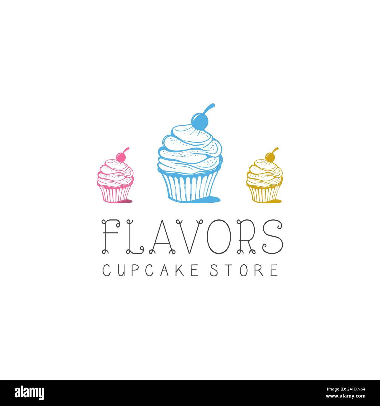 Cupcake store Logo Design Inspirationen, verschiedene Aromen Cupcake Stock Vektor
