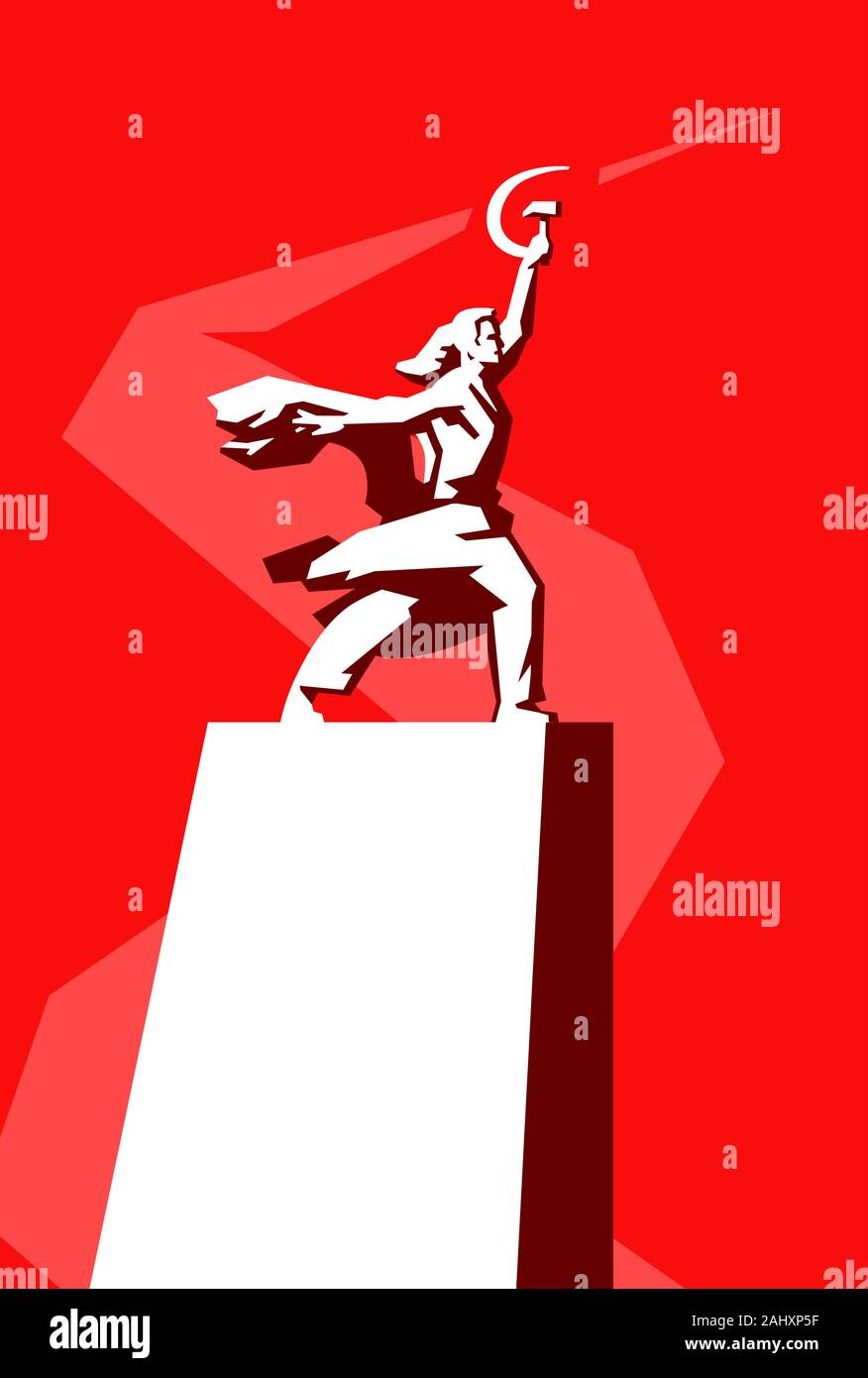 Abbildung des Denkmals Arbeiter und Kollektive Farm Girl. Vektor. Denkmal, ein Symbol für die Errungenschaften der sowjetischen Menschen. Sichel und Hammer Ich Stock Vektor
