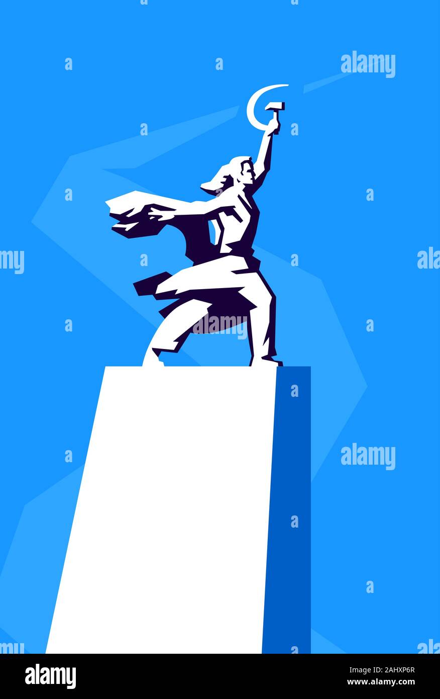Abbildung des Denkmals Arbeiter und Kollektive Farm Girl. Vektor. Denkmal, ein Symbol für die Errungenschaften der sowjetischen Menschen. Sichel und Hammer Ich Stock Vektor