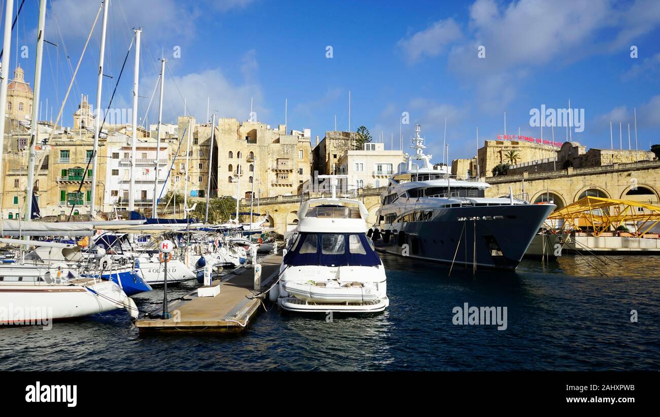 Valletta Malta Harbour Yacth 2020 Stockfoto