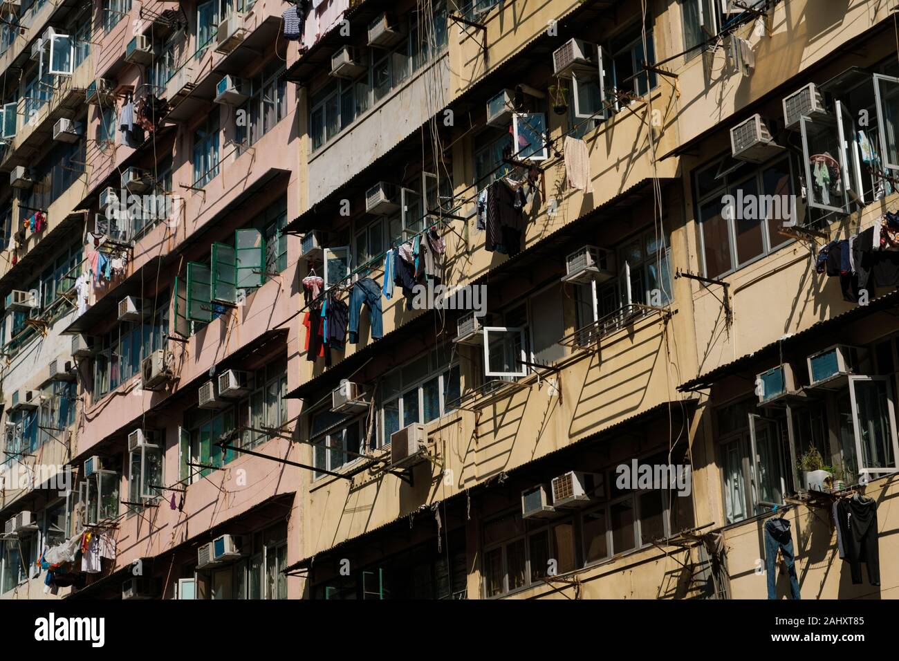 Fassade in Hongkong, Wohnimmobilien Stockfoto