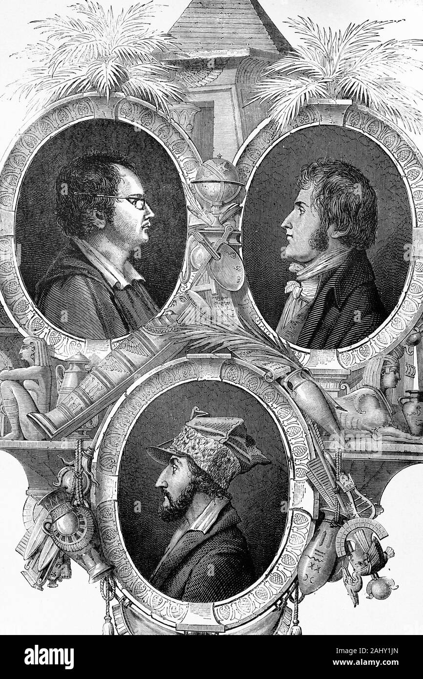 Oben links: Louis Costaz, französischer Wissenschaftler und Administrator. Geboren 1767, gestorben 1842. Oben rechts: Antoine Vincent Arnaut, Politiker, Dichter und Autor. Stockfoto