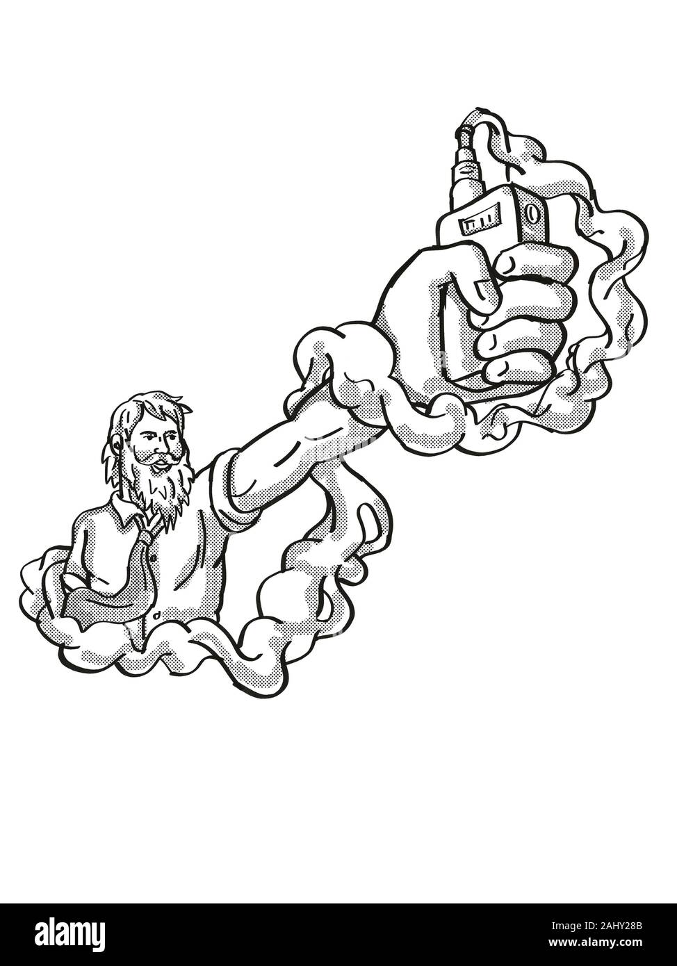 Tattoo Cartoon Stil Zeichnung Illustration Eines Hipster Holding Vape Elektronische Zigarette Oder Vaper Rauchen Mit Rauchwolke Auf Isolierten Hintergrund Stockfotografie Alamy
