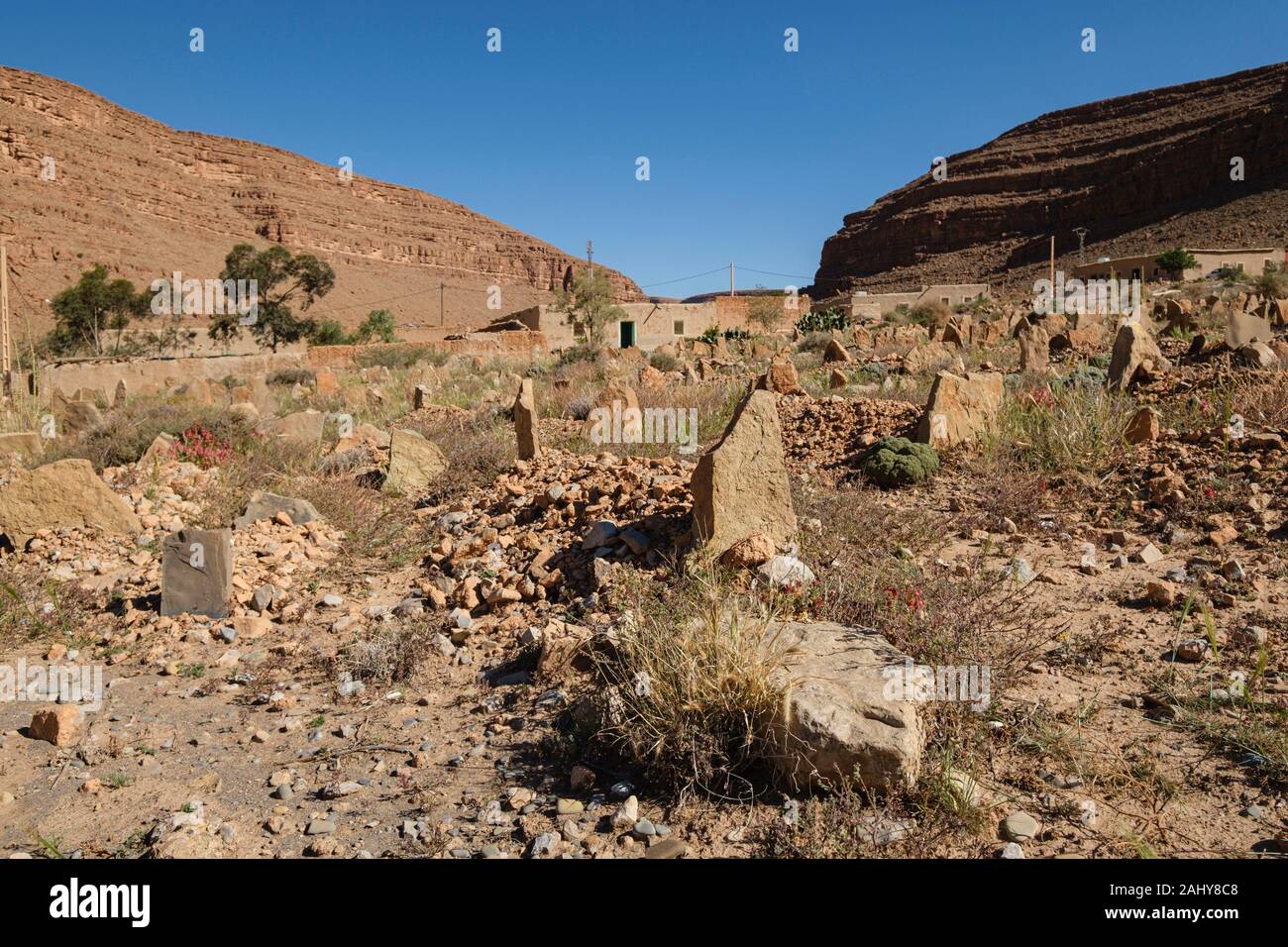 Cementerio islamico, Kasbah de Ifri, Valle del río Ziz, Marruecos, Afrika. Stockfoto