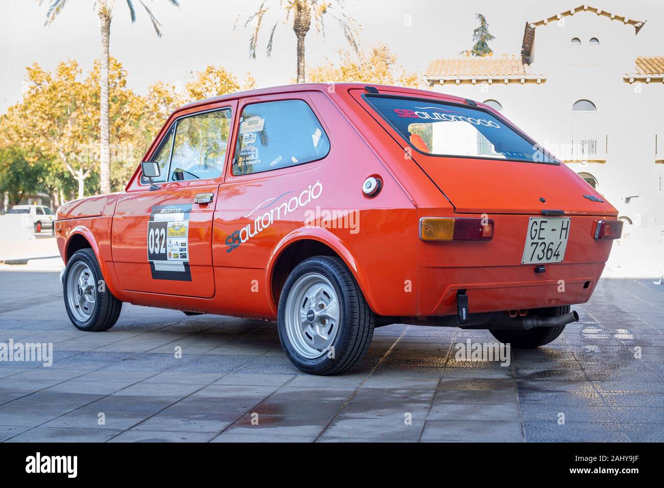 MONTMELO, SPANIEN - November 30, 2019: 1975 Sitz 127 LS (Serie 1), Ansicht von hinten Stockfoto